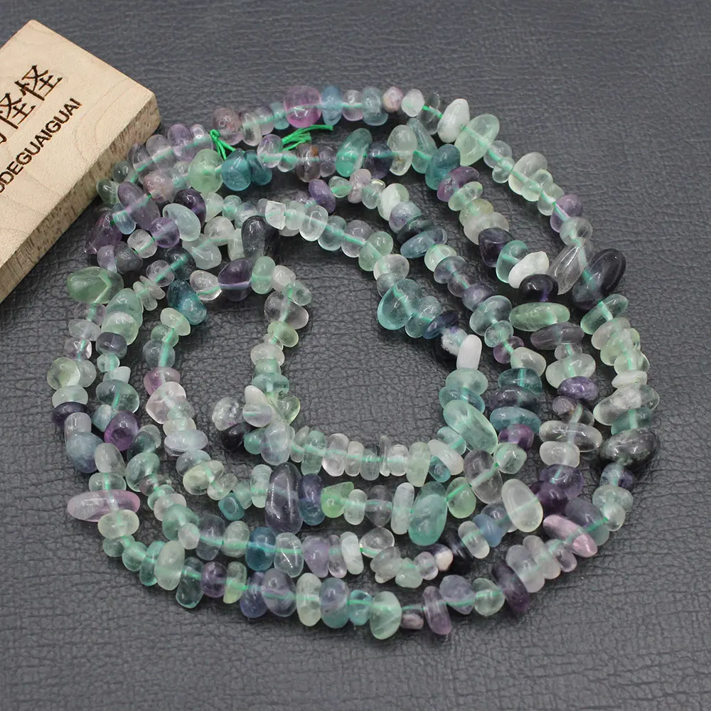 APDGG 5x6mm Natural Purple Green Fluorite Freeform Nuggets Gemstone Long Chips Strand Jewelry Making DIY