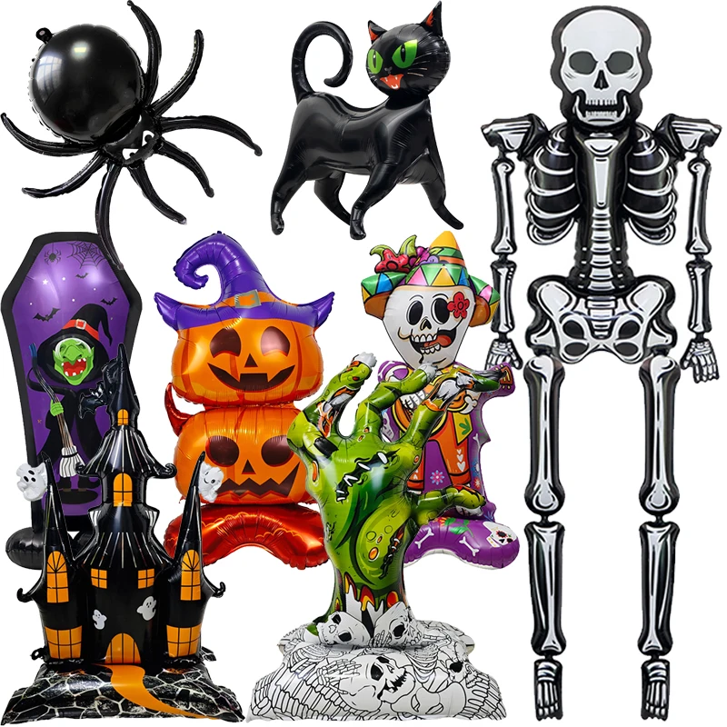 Halloween-Heimdekorationsballons, 1 Stück, großes Skelett, Kürbis, Grabstein, Spinne, Katze, Ballon für Halloween-Partyzubehör, Gastgeschenke – Detail 1