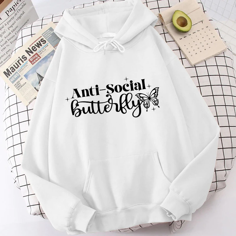 (High Quality Hoodies)Autumn And Winter Unisex Harajuku Hoodies Anti Social Butterfly Printed Sweatshirts Fashion Pullover