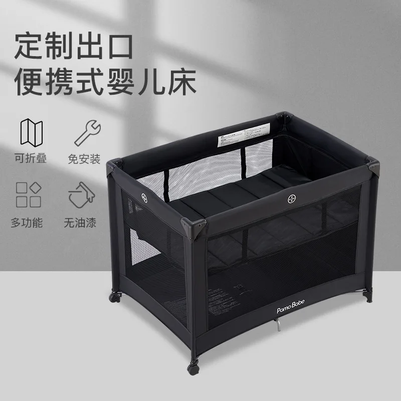 Kudouding's New Crib Multi-function Game Bed Can Be Folded and Can Be on The Plane Portable Baby Bed with Rollers Mosquito Nets