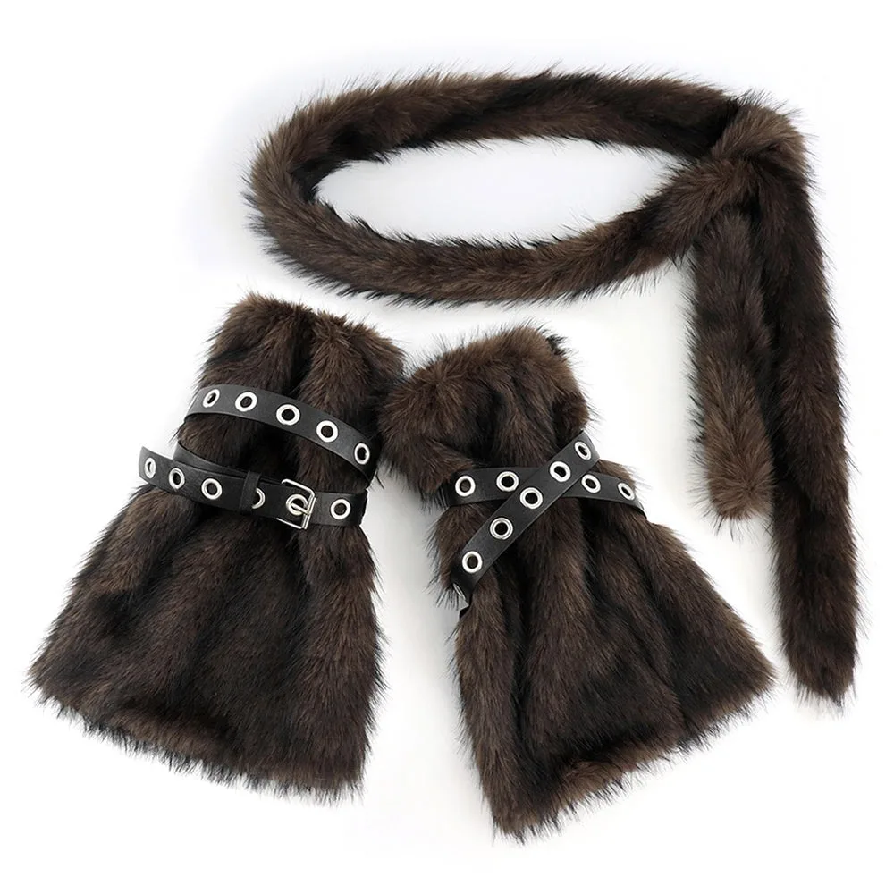 

Harajuku Super Soft Punk Fur Belt Y2K Warm Soft Plush Belt Fluffy Leg Warmers Cover Jeans Pants Decor