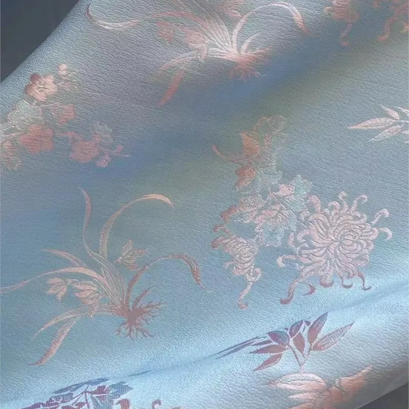 Tela jacquard de seda crepé, tejido grueso de otoño e invierno, flor de cuatro estaciones, Qipao Hanfu