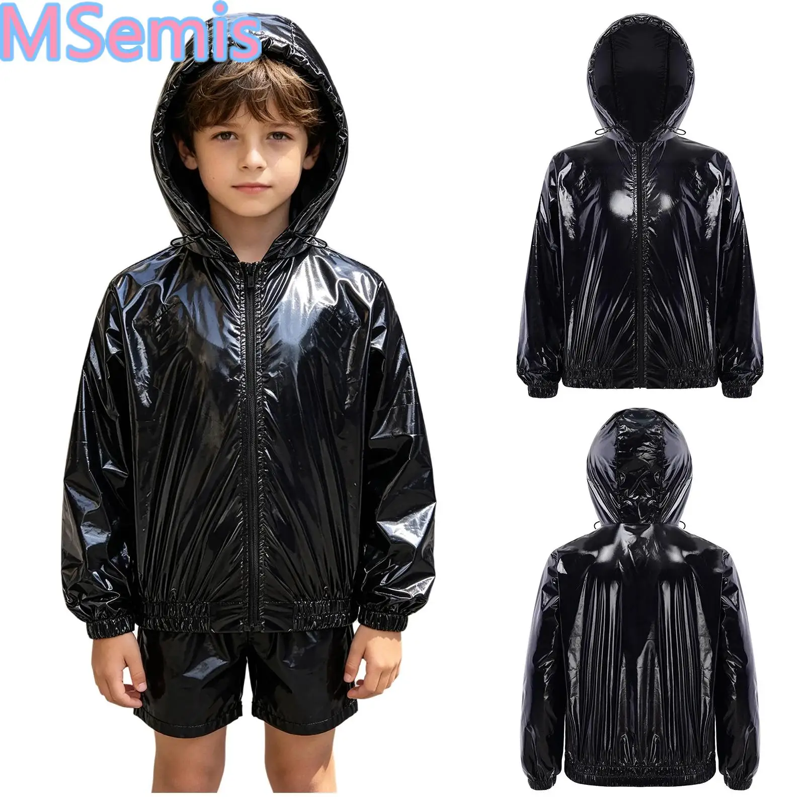 Kids Boys Water Resistant Hooded Jacket Coat for Hiking Fishing Biking Long Sleeve Front Zipper Athletic Hood Outerwear Raincoat