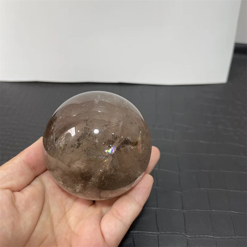 

7.5cm Natural Clear Quartz Brown Crystal Spheres Smoky Quartz Ball with Rainbow For Sale