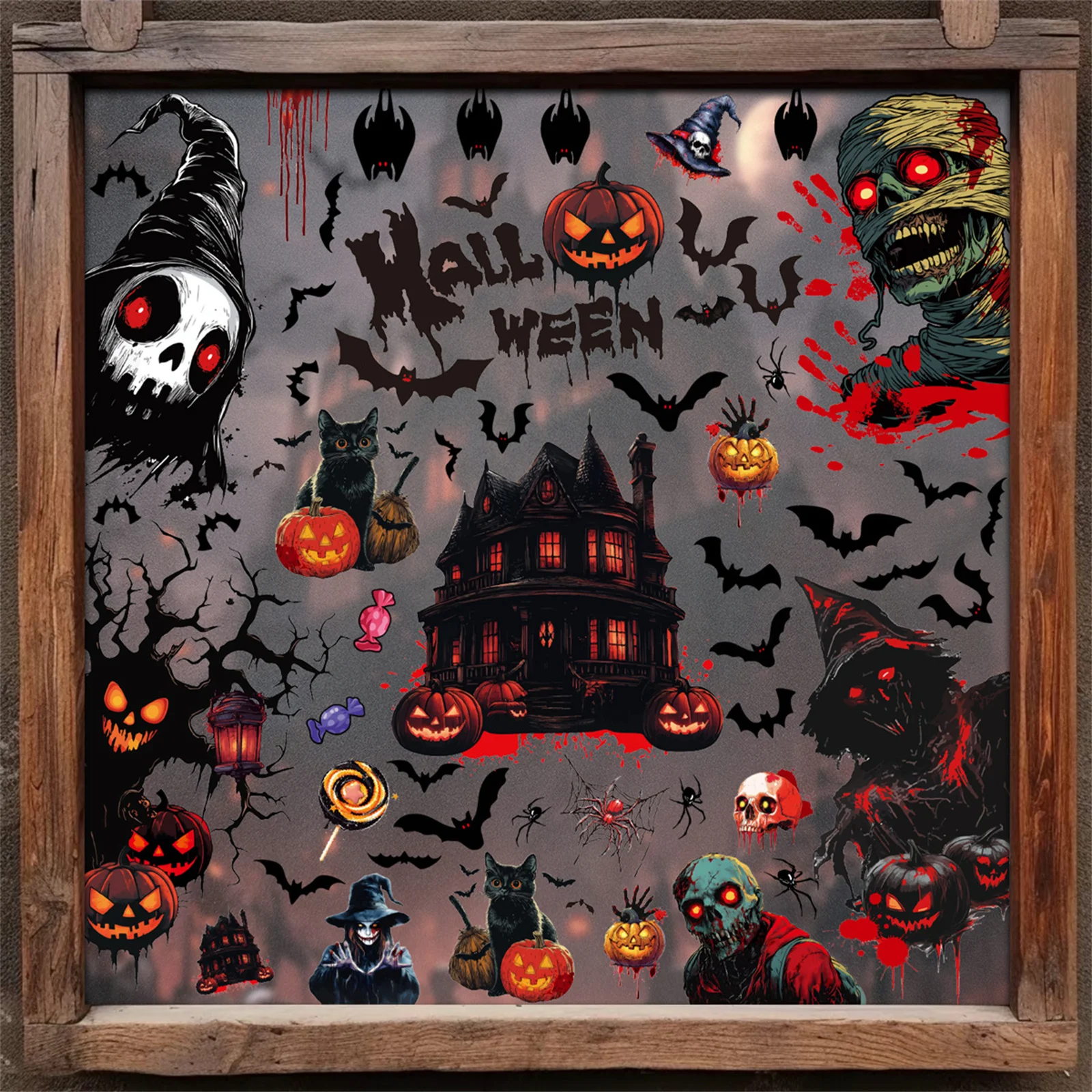 

2025 Halloween Decoration Stickers Terrifying Horror Ghost Bat Pumpkin Pattern Glass Electrostatic Sticker Home Party Decoration