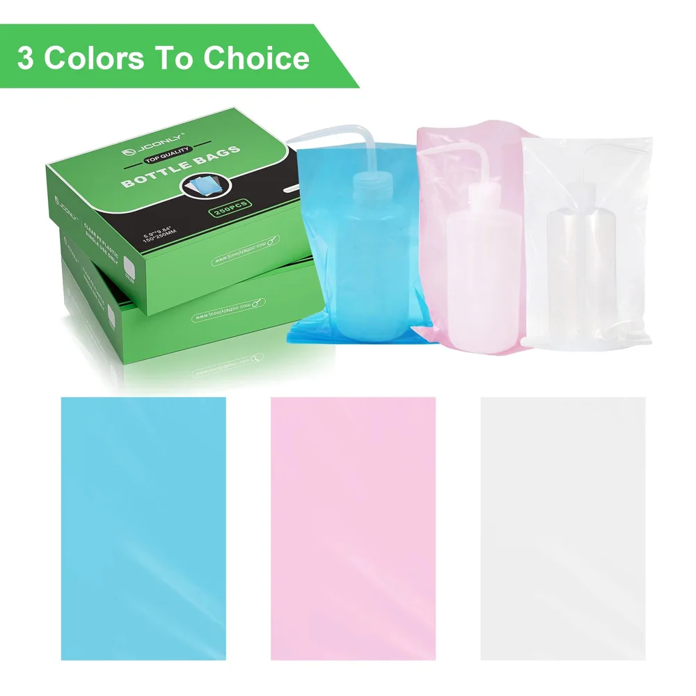 250 قطعة JCONLY الوشم غسل أكياس الزجاجات غسل الزجاجات يغطي زجاحة ضغط الأكمام أكياس نظيفة لحماية زجاجة الوشم الملحقات