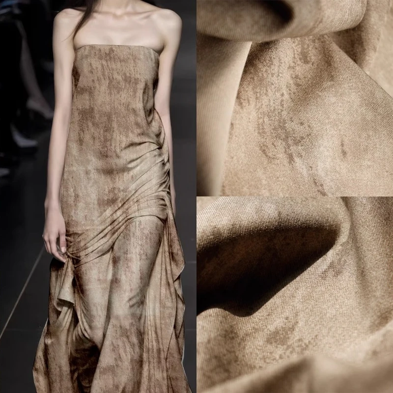 

Bark Brown Dyed Distressed Print Textured Vintage Fabric Dress Trench Coat Pants Fashion Design Handmade DIY Home Craft Material