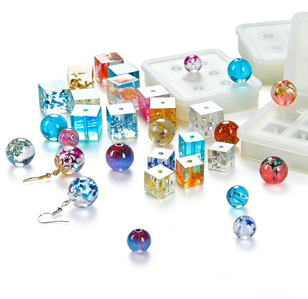 6-Compartment Silicone Jewelry Mold for Beads Cube Ball Epoxy Resin 9mm/12mm/16mm DIY Handmade Crafting Material