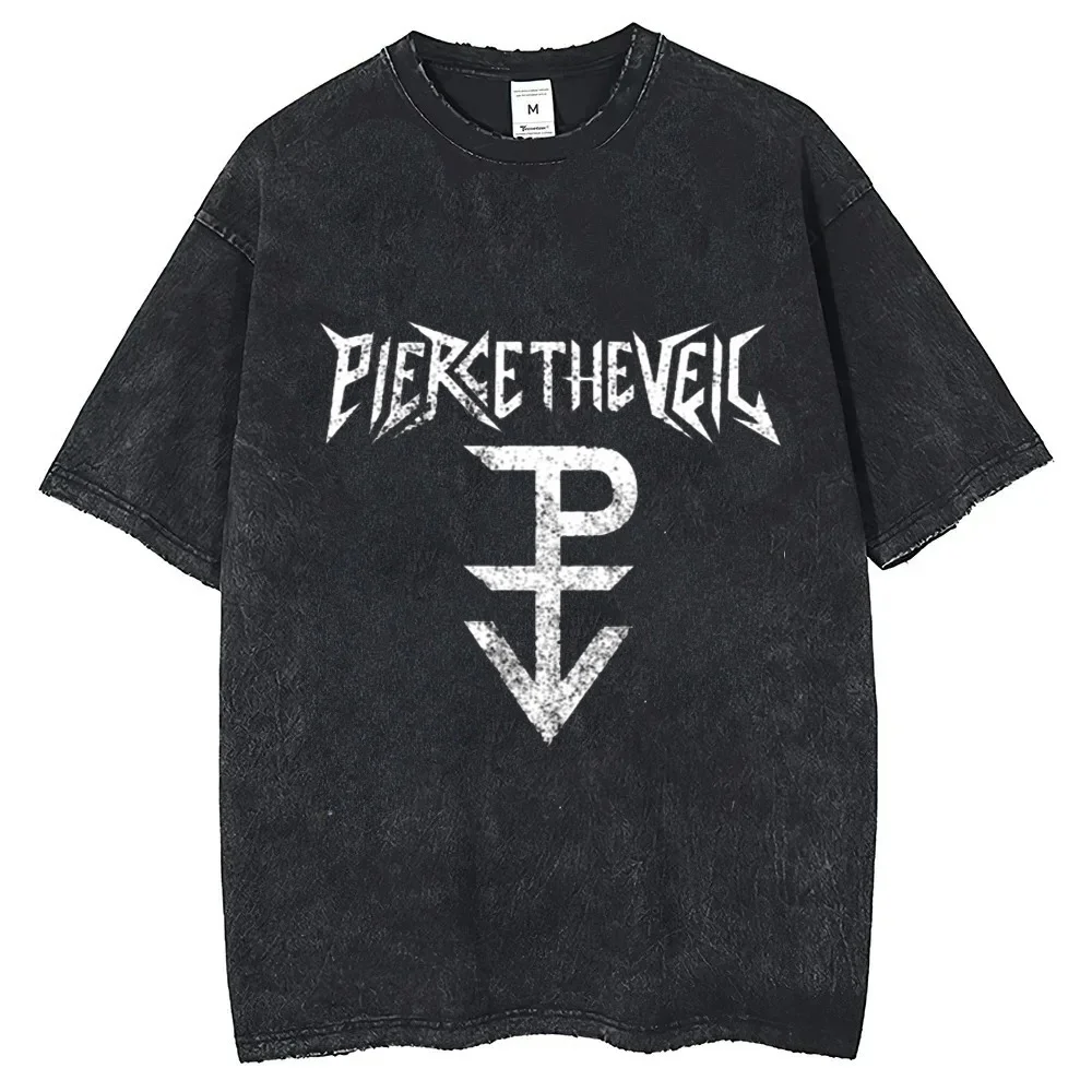 Pierce the Veil Vintage Washed cotton tshirt men hip hop Breathable Y2k graphic t shirt Graphic Psychedelic Grunge University