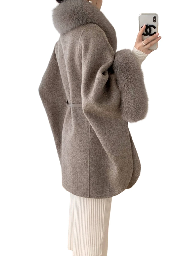 

Новый лисьий мех, мех, меховой воротник, высококачественное кашемировое пальто, двусторонняя шерстяная куртка.