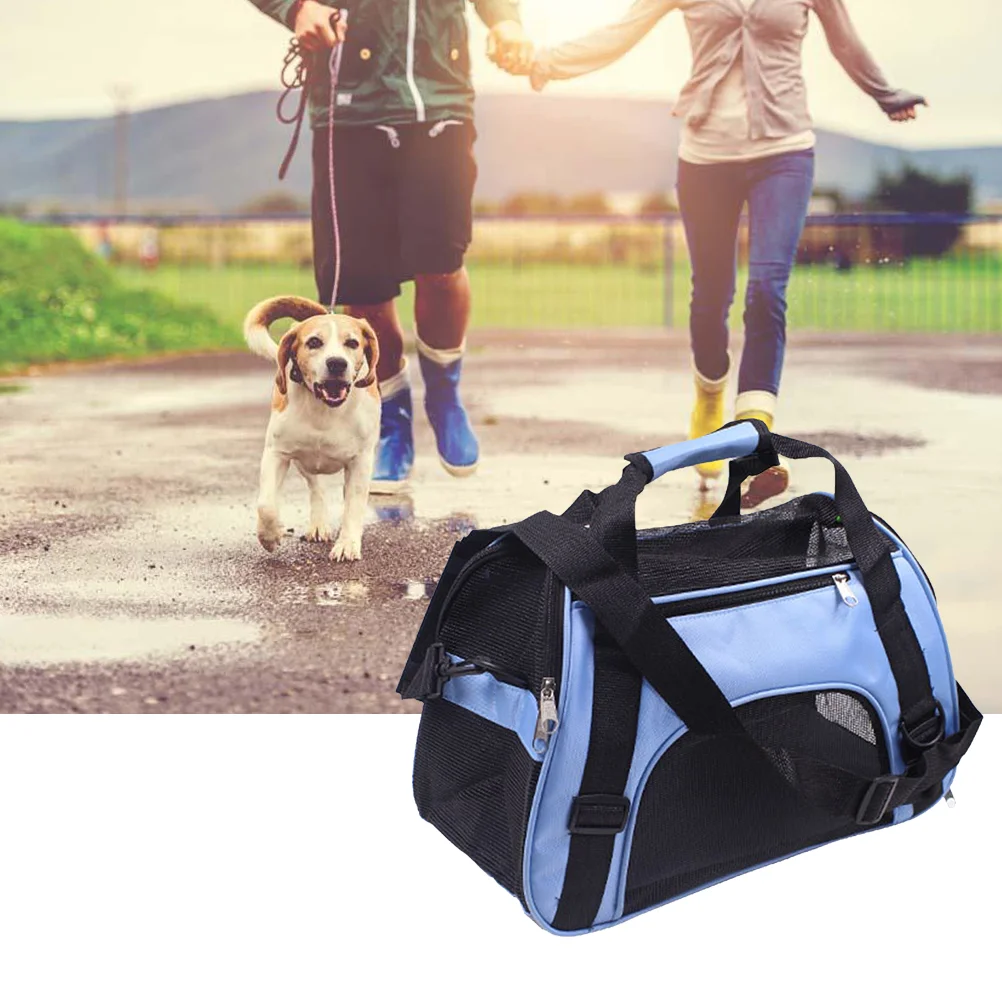 Mochila portátil para transportar animais de estimação, gato, cachorro, malha, bolsa de viagem ao ar livre com zíperes de segurança, tamanho s (azul)