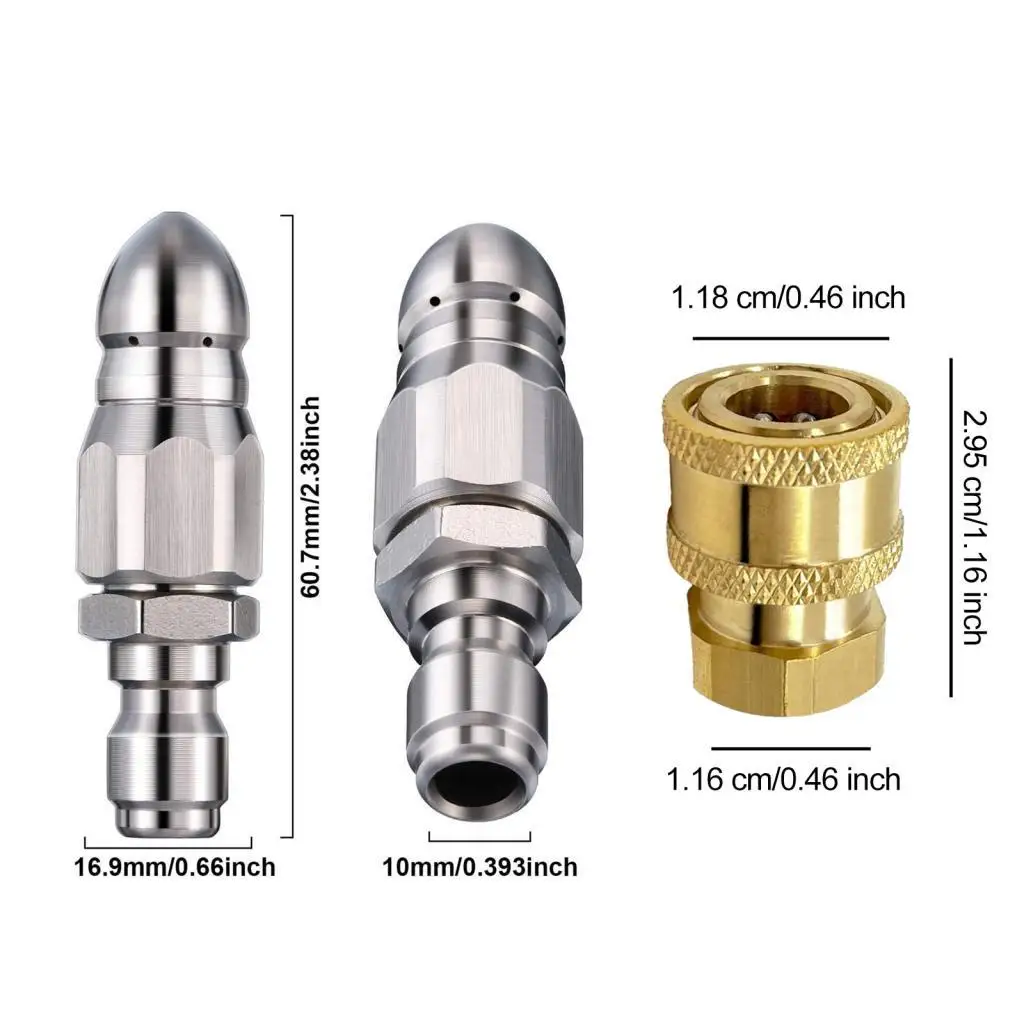 Durable Sewer Jetter Nozzle High Pressure Washer Nozzle Hose Adapter 1/4 Quick Connect for Drain Jetting