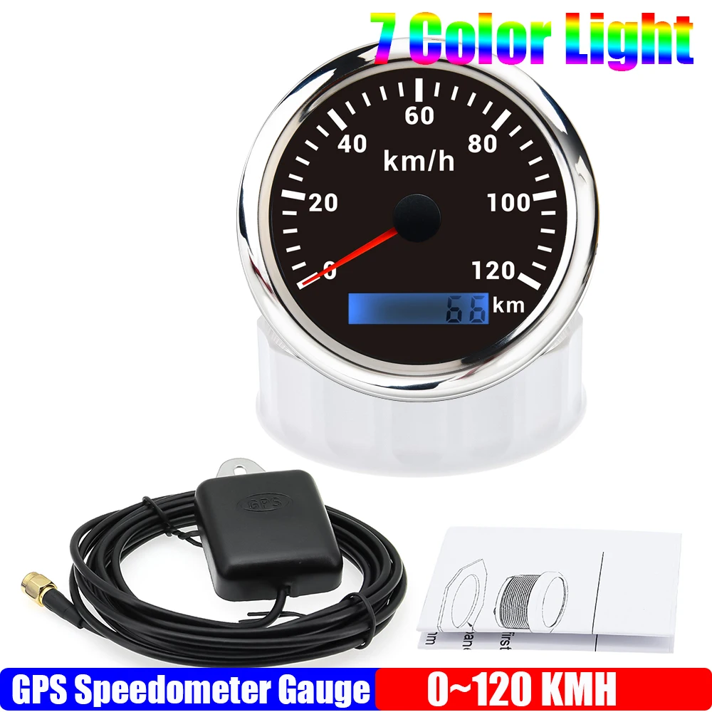 

ZMFJH 0-120KMH,0-200KMH 85MM GPS Speedometer Gauge with Antenna 7 Color Backlight Waterproof for Universal Car Boat Yacht 12V24V