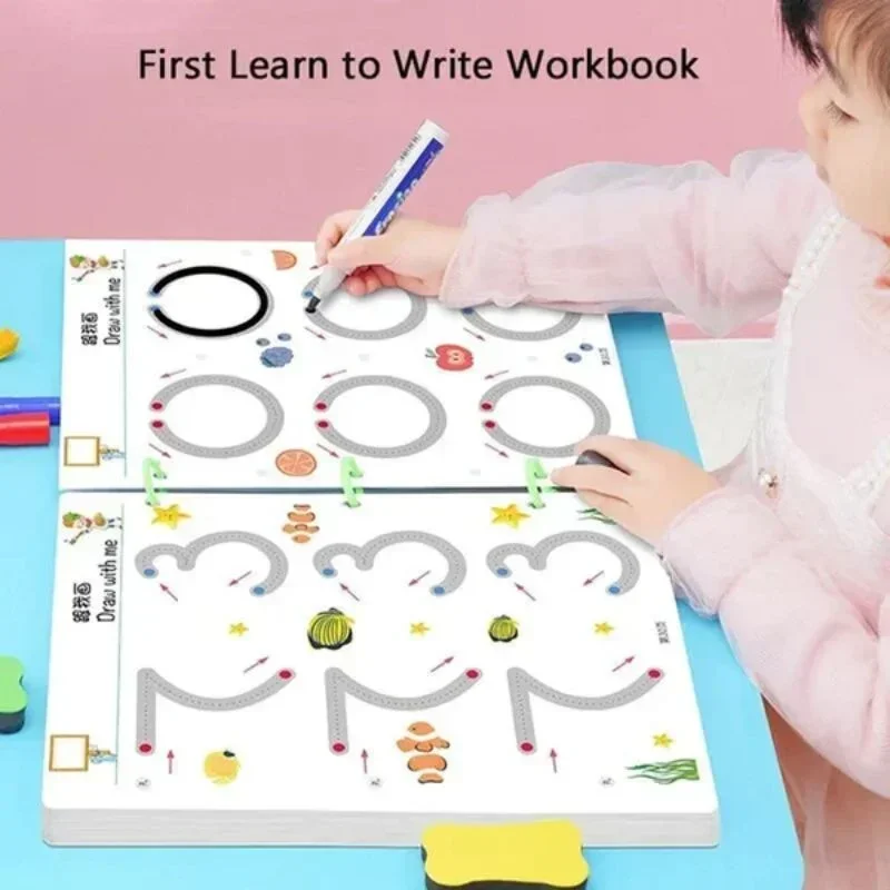 Reusable Magic Practice Copybook Drawing Pens And Eraser Montessori Writing Painting Learning Toy Magical Tracing Workbook Set