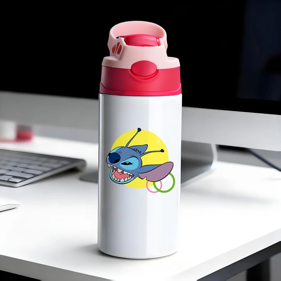 

Disney Mickey Mouse Insulated Cup with Stich Cartoon Design Blue Skin Big Ears Antennas Excited Expression Colorful