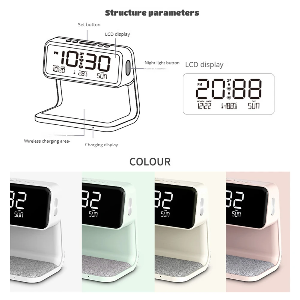 Alarm Clock Night Light With Wireless Charging Stylish Lightweight Desktop Clocks For Living Room Home