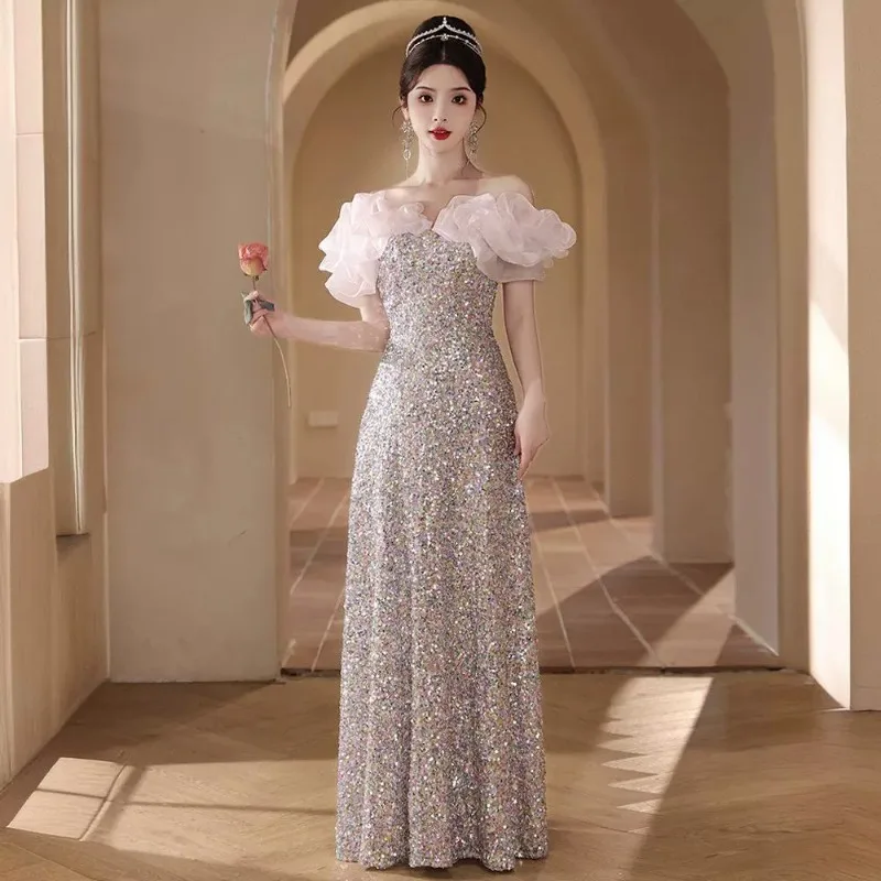 

One-shoulder Sexy Evening Dress Sequined Banquet Temperament 2025 New Fishtail Dresses Formal Dress Women Elegant Party Dresses