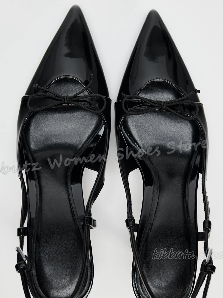 Bow Pumps Genuine Leather Fashion Novelty Concise Elegant Solid Color Party Dress Women Shoes Pointed Toe Kitten Heels Slip-On