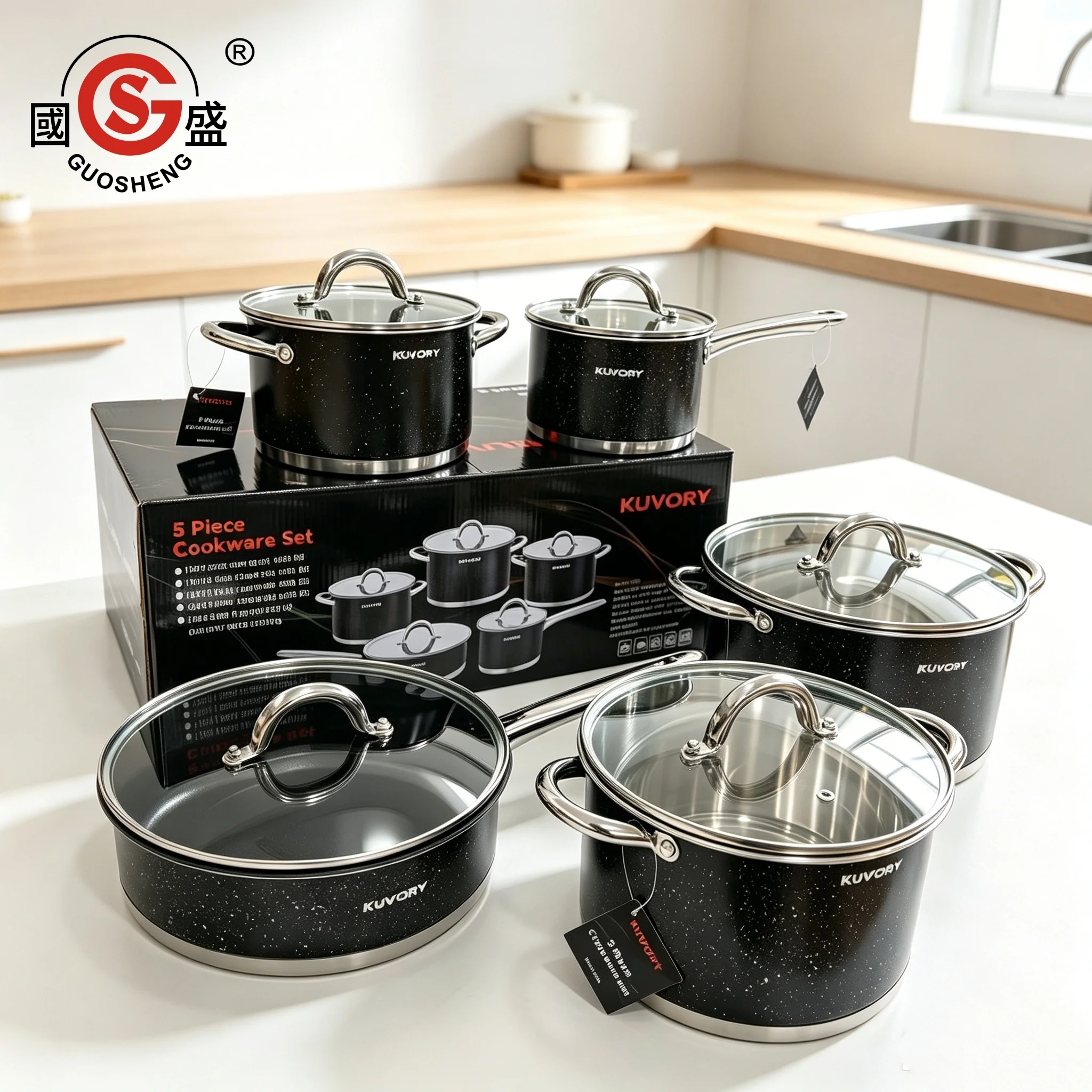 Classic Kitchen Cookware Sets 10PCS Black Stainless Steel Casserole Cooking Pan Wok and Pan Pot Set Five-layer Composite Base