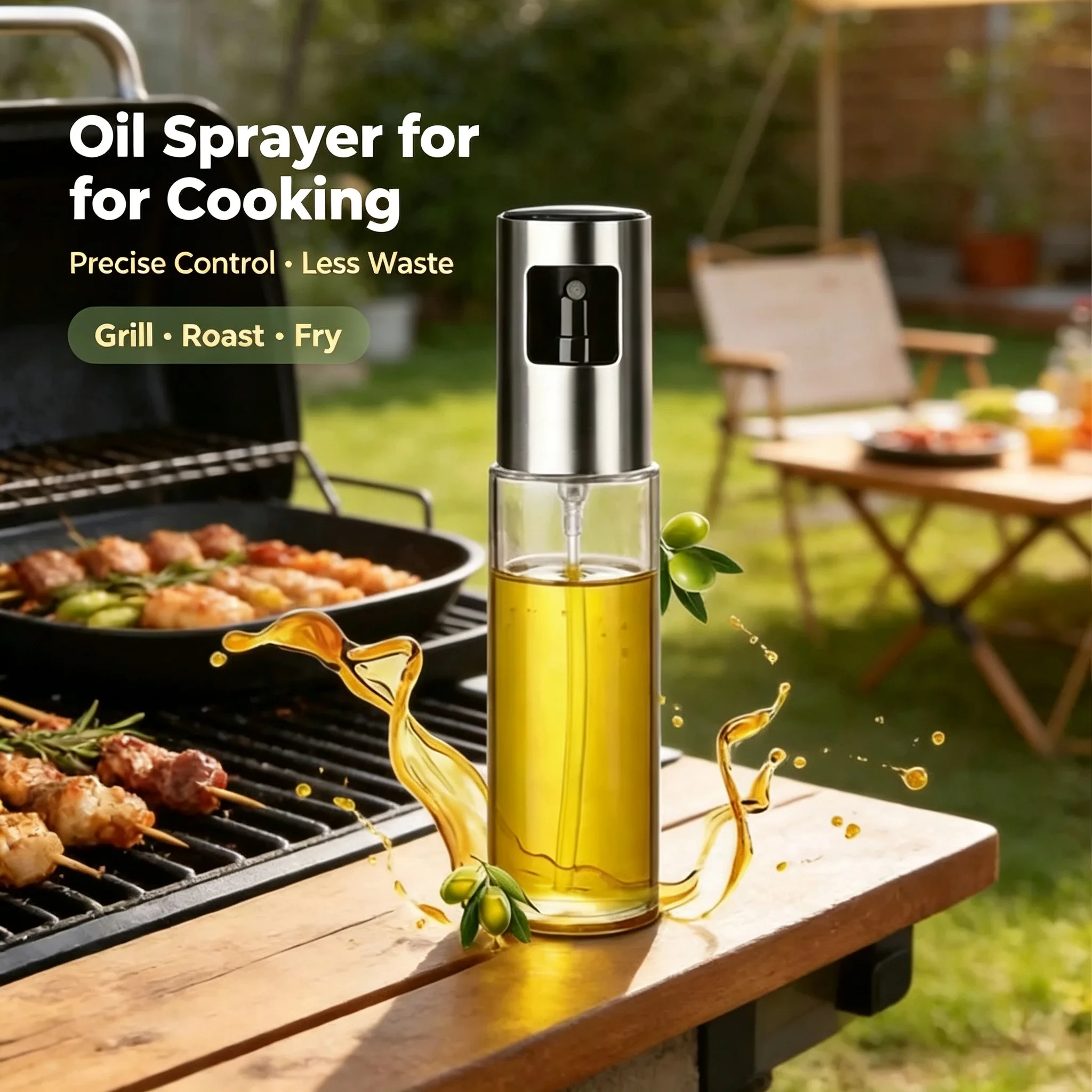 Portable Oil Sprayer Cooking Glass Spray Bottle Stainless Steel Nozzle For Camping BBQ Grill Picnic Outdoor Cooking Tools