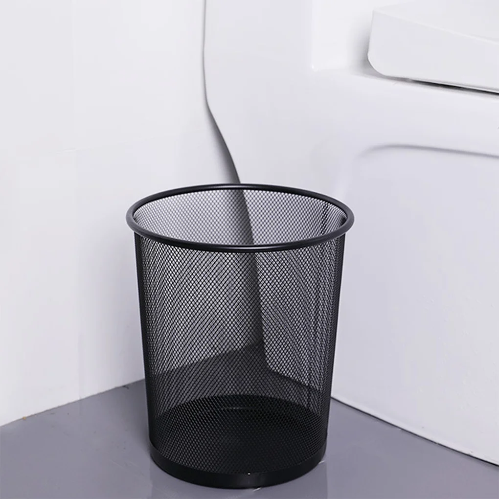 Office Mesh Garbage Bin Living Room Bedroom Bathroom Kitchen Classic Metal Waste Paper Basket Rubbish Can Grey