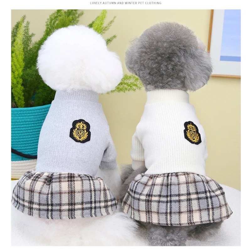 College Style Skirt Dog Clothes Dress Knitted Princess Dogs Clothing Fashion Small Dogs Kawaii Costume Autumn Winter Mascotas