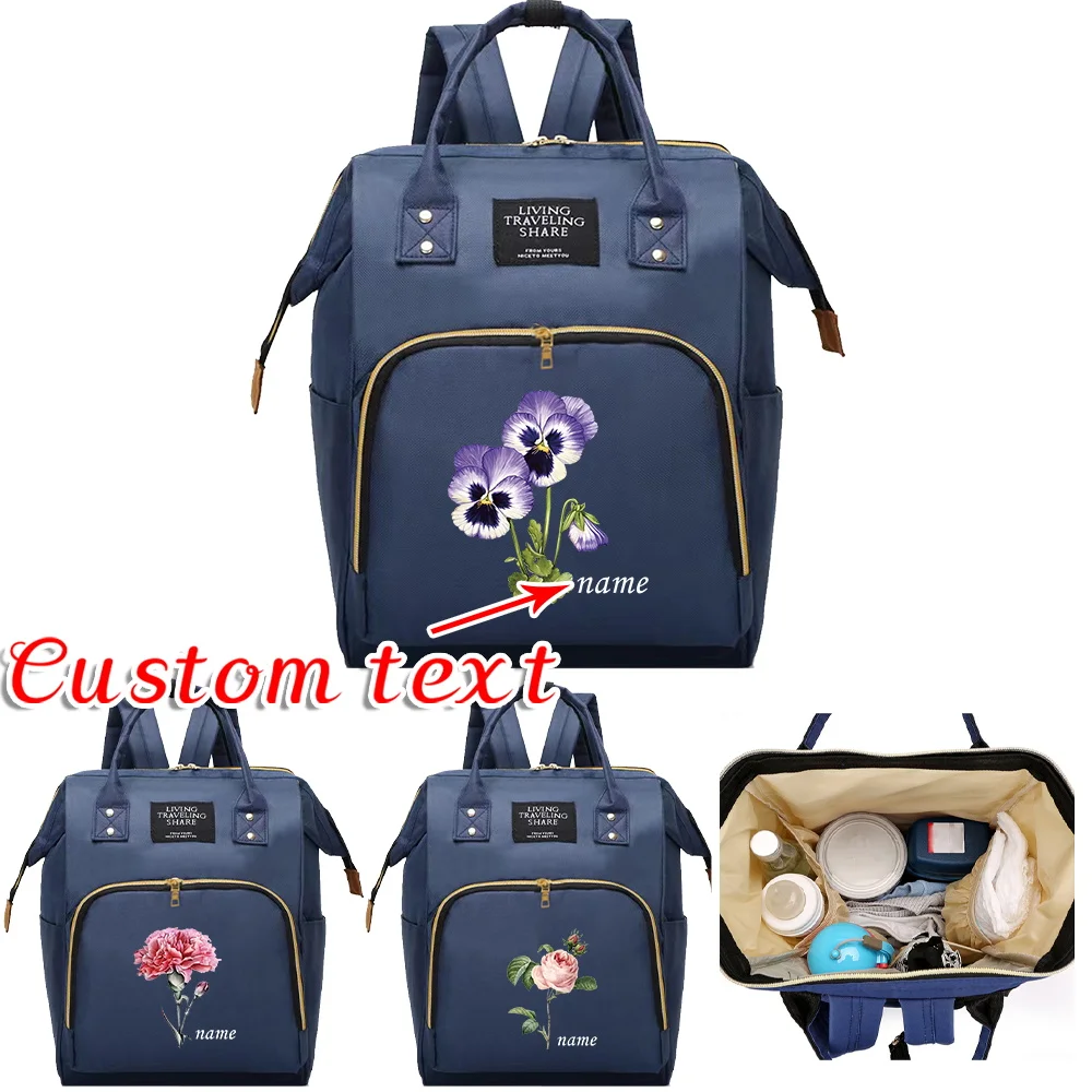 

Customized Name Maternity Backpack with Compartments Fashion Outing Nappy Changing Bag Infant Products Storage Pack Travel Tote
