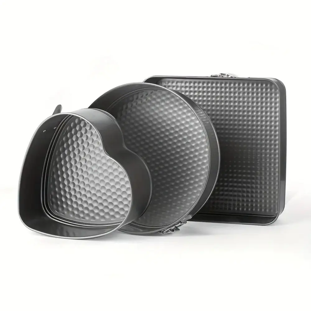 

3pcs Carbon Steel Cake Mold Baking Tools Heart Round Square Leakproof Cake Embryo Mold Set Flexible Non-Stick