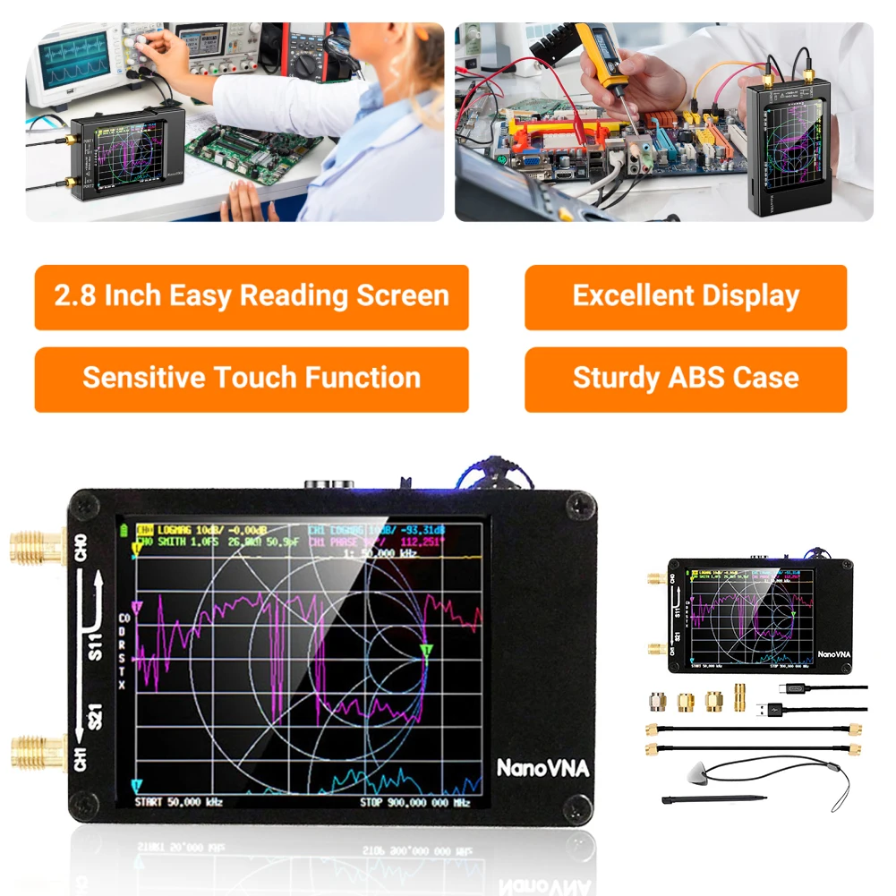 2.8 Inch NanoVNA-H Vector Network Antenna Analyzer 10KHz-1.5GHz MF HF VHF UHF Supprt 32G Digital Nano VNA-H Tester