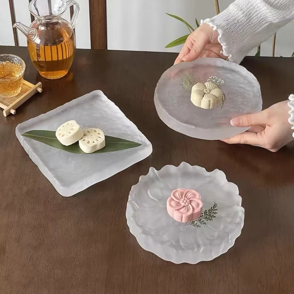 

Cookies Plates Transparent Frosted Glass Plate Exquisite Ins Afternoon Tea Plate High Quality Elegant Cold Dishes Kitchen