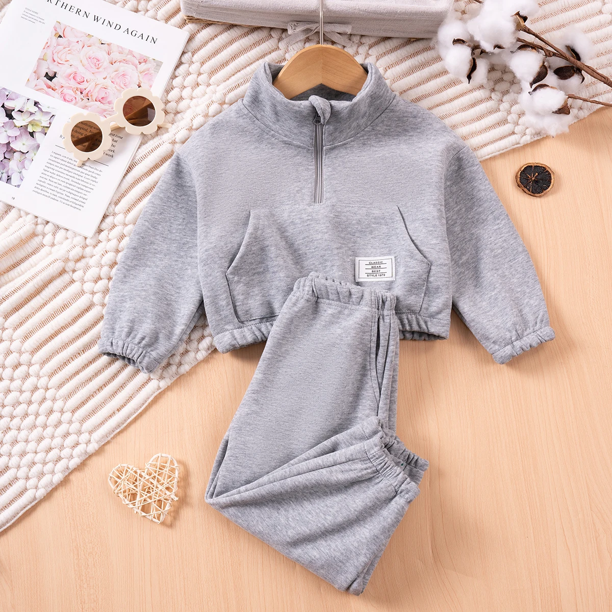 Autumn And Winter Toddler Set New Solid Color Long-sleeved Casual Fashion Half Zipper Top And Pants, Soft Cotton Fabric