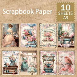 10 Sheets A5 Size Victoria Dress Girls Sewing Machine Background Vintage Grunge Journal Planning Scrapbooking