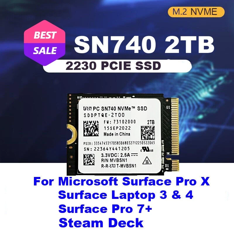 

NEW For W-D 2TB M.2 2230 SSD NVMe PCIe4x4 PC SN740 For Microsoft Surface Pro X 9 2025