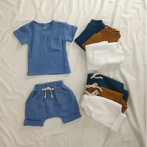 

Nordic Style Summer New Men's Women's Sets Pure Cotton Children's Sets, Ins Two-piece Set for Middle Small Children, Baby Set