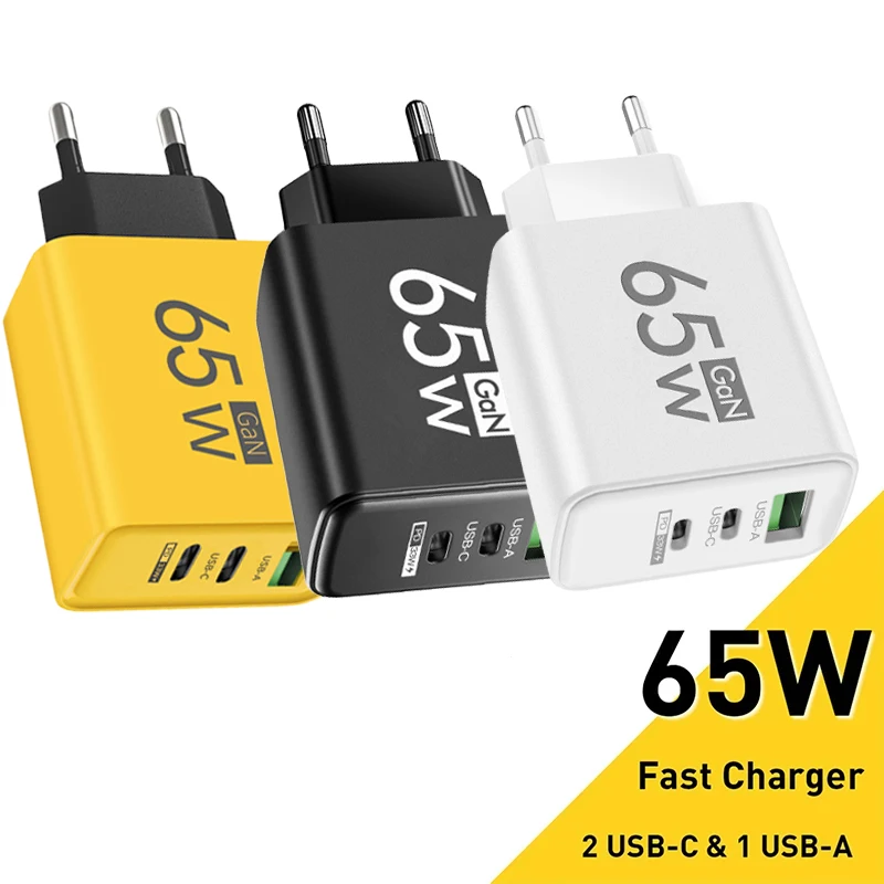 

65W GaN Fast Charger USB QC3.0 Type C PD Quick Charging Charger Mobile Phone Adapter for iPhone 15 16 Pro Xiaomi Samsung Huawei