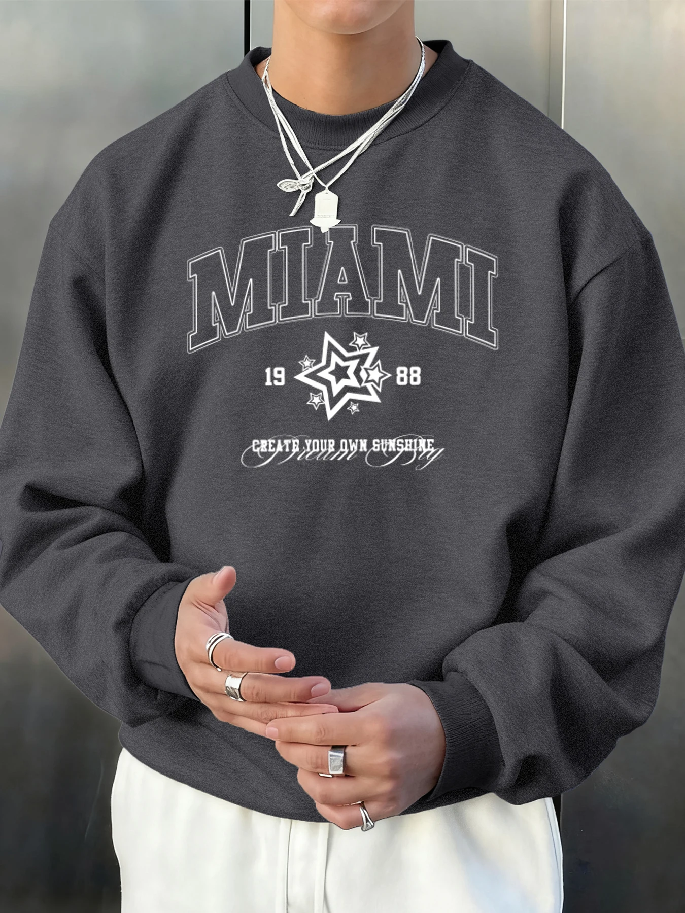 Miami 1988, bedruckt, langärmelig, lässig, locker, modisch, Sweatshirt, Basics, Vintage-Kleidung, Unisex, Fleece-Pullover