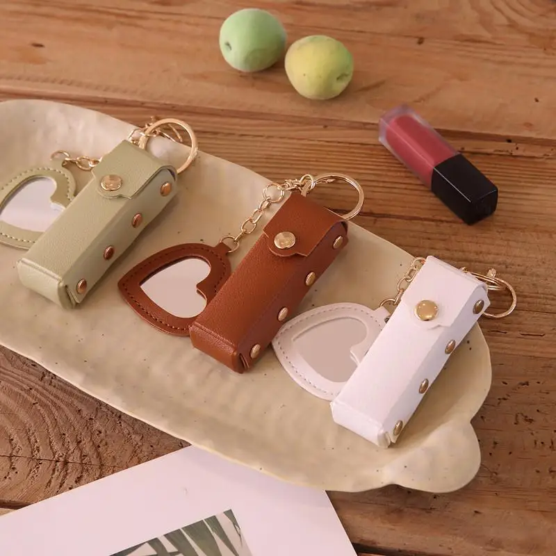 Fashion PU Leather Lipstick Bag Outdoor Portable Mini Lip Gloss Bag Multifunctional With Mirror Makeup Lipstick Holder Women