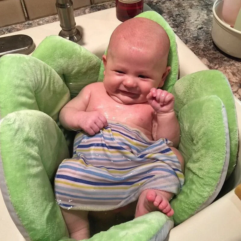 بساط حمام بتلات عباد الشمس الكرتونية، مقعد استحمام للأطفال غير قابل للانزلاق، وسادة حمام آمنة للأطفال، يمكن الاستلقاء عليها، ماصة وسريعة الجفاف #3