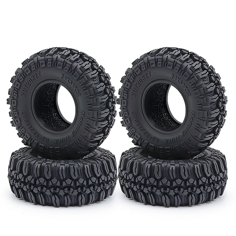 AXSPEED 4Pcs 1:18 RC Car 58mm Rubber Tires for TRX-4M Defender Bronco 1/18 Axial SCX24 1/24 RC Crawler Car Truck Model Parts