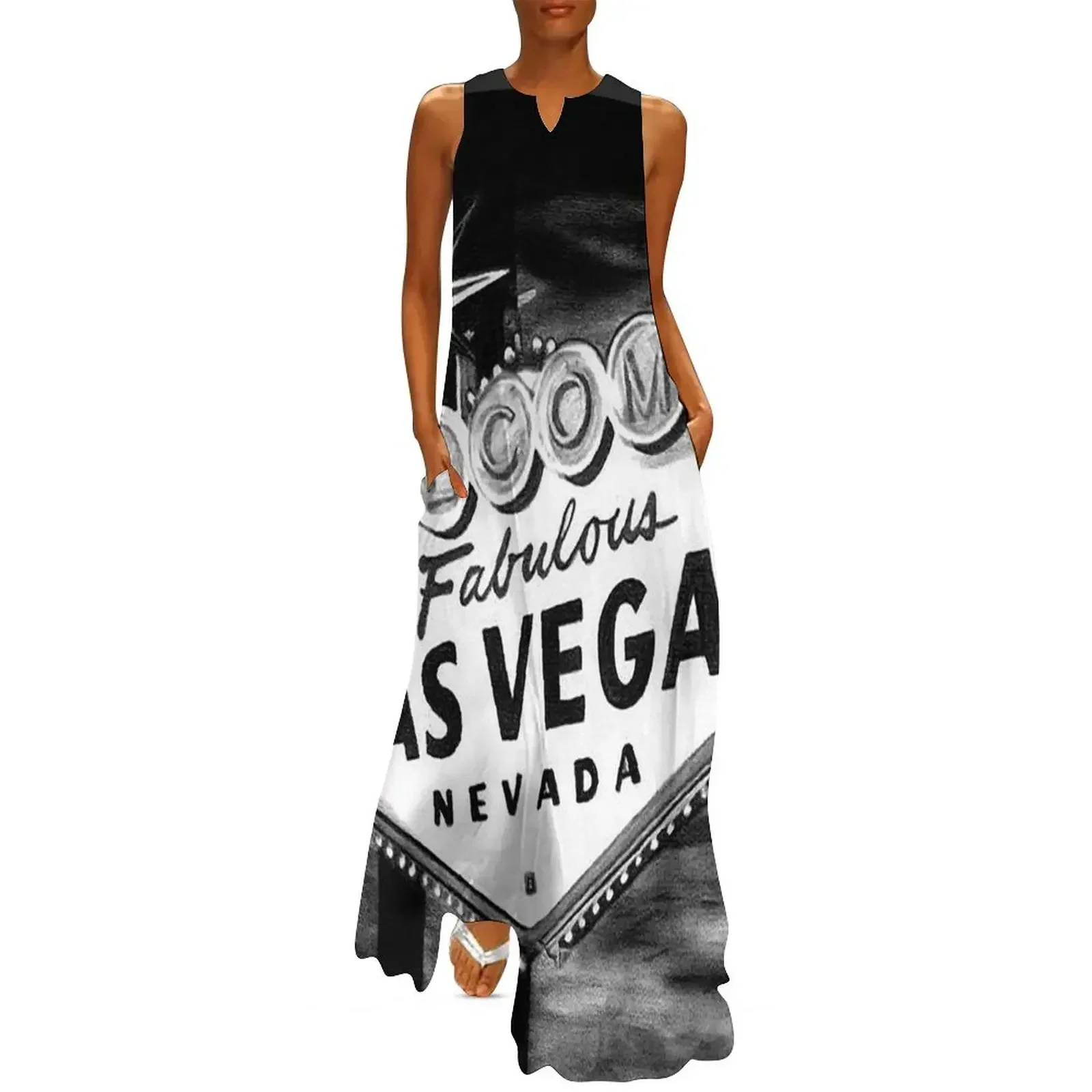 

Welcome to Las Vegas, Las Vegas Sign, Fabulous Neon Black and White Vegas Long Dress dress women elegant luxury Dress