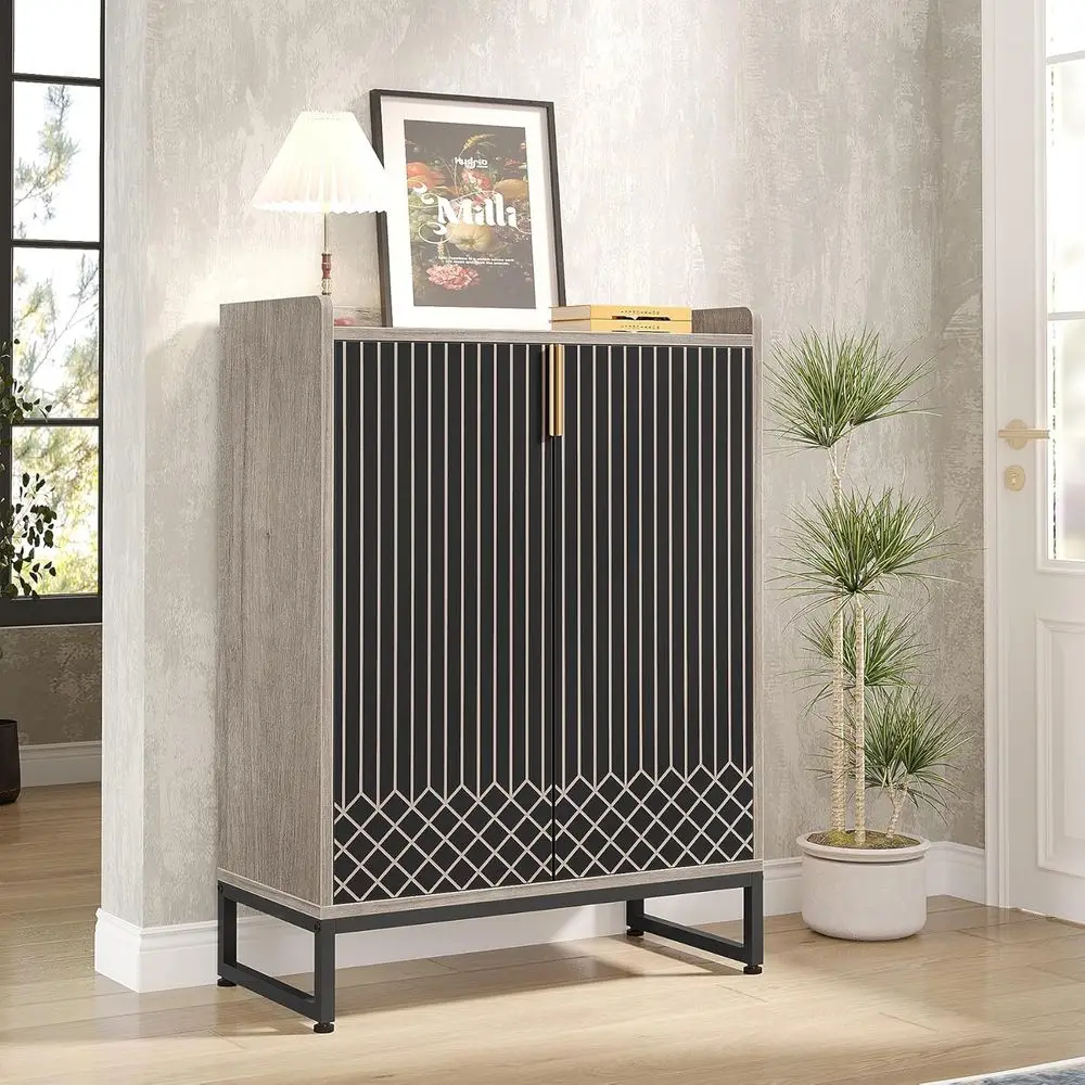 

5-Tier Grey Wooden Shoe Storage Cabinet for Entryway, Living Room, Bedroom, and Hallway - Holds 25 Pairs