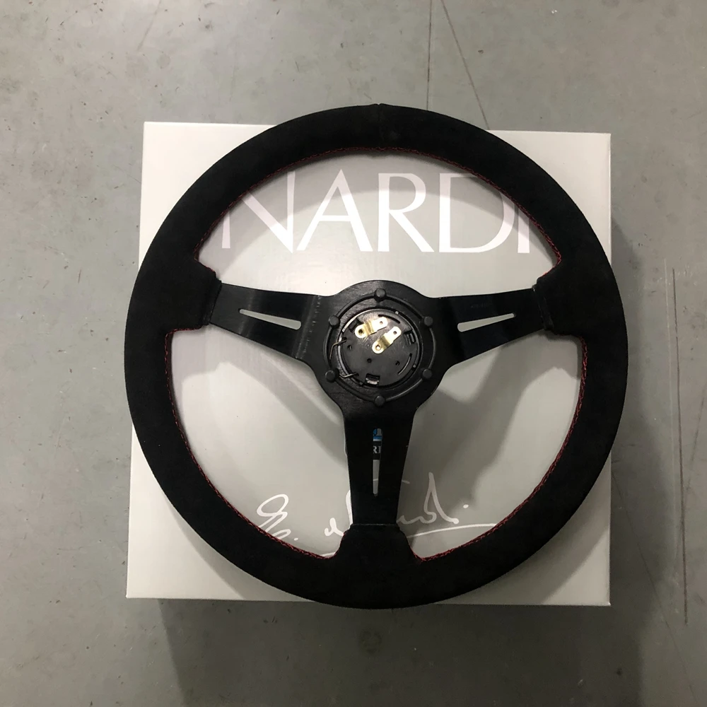 JDM 14Inch Classic NARDI Steering Wheel Racing Car Drift Suede Leather Steering Wheel Volantes For VW HONDA TOYOTA BMW Nissan