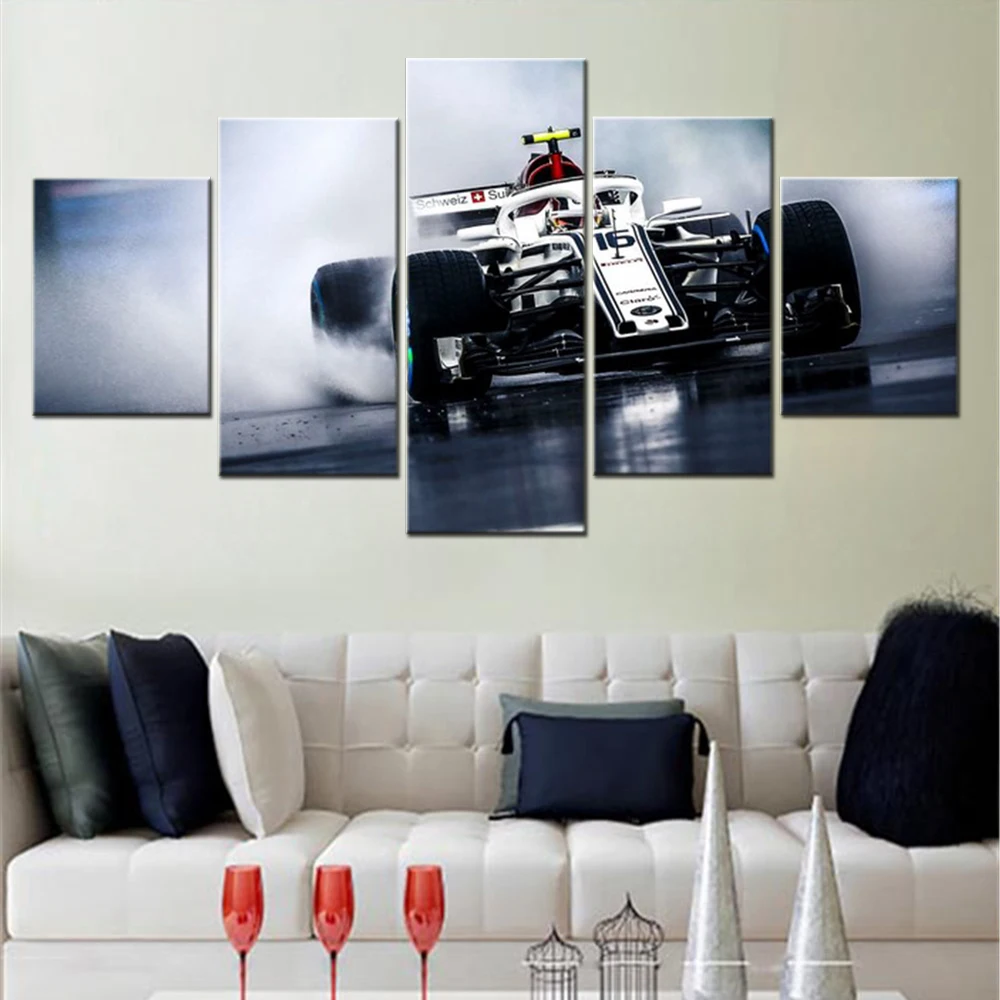 5 Pieces Canvas Wall Arts Poster Painting Grand Prix Racing Formula 1 Vehicle Car Wallpaper Picture Print Home Decor Living Room