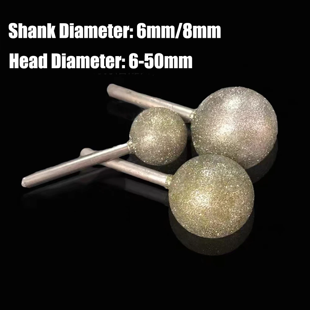 

6-50mm Spheroidal Type Electroplated Diamond Ball Head 6/8mm Shank Grinding Polishing Burrs Engraving Bit for Dremel Rotary Tool
