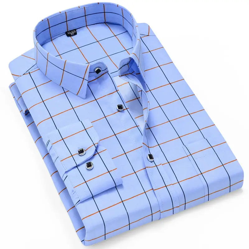 Cienka koszula z długim rękawem z nadrukiem Męska koreańska koszula w kratę Slim Fit Casual Business Dress Shirts Fashion Striped Streetwear Tops