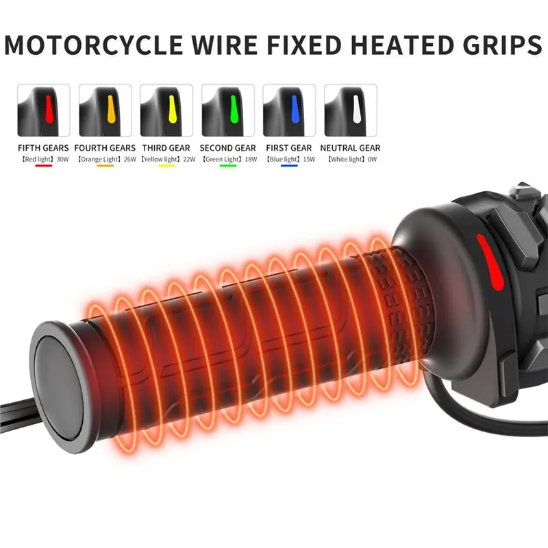 Universal 1 Pair 12V 22Mm Electric Heated Grips Motorcycle Handle With Adjustable Temperature, For Motorbikes-T48C