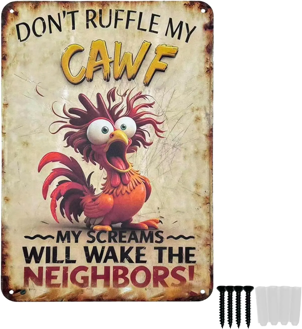 Funny Chicken Sign - Don’t Ruffle My, Vintage Chicken Tin Sign Feathers Gift for Chicken Lovers, Farmhouse Wall Decor, Coop &amp