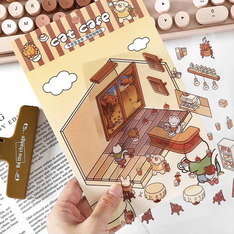 3D Three-dimensional Cabin Scene Stacking Stickers Cute Cartoon Pocket Diy Scene Landscaping Decoration Sticker Visual Stacking