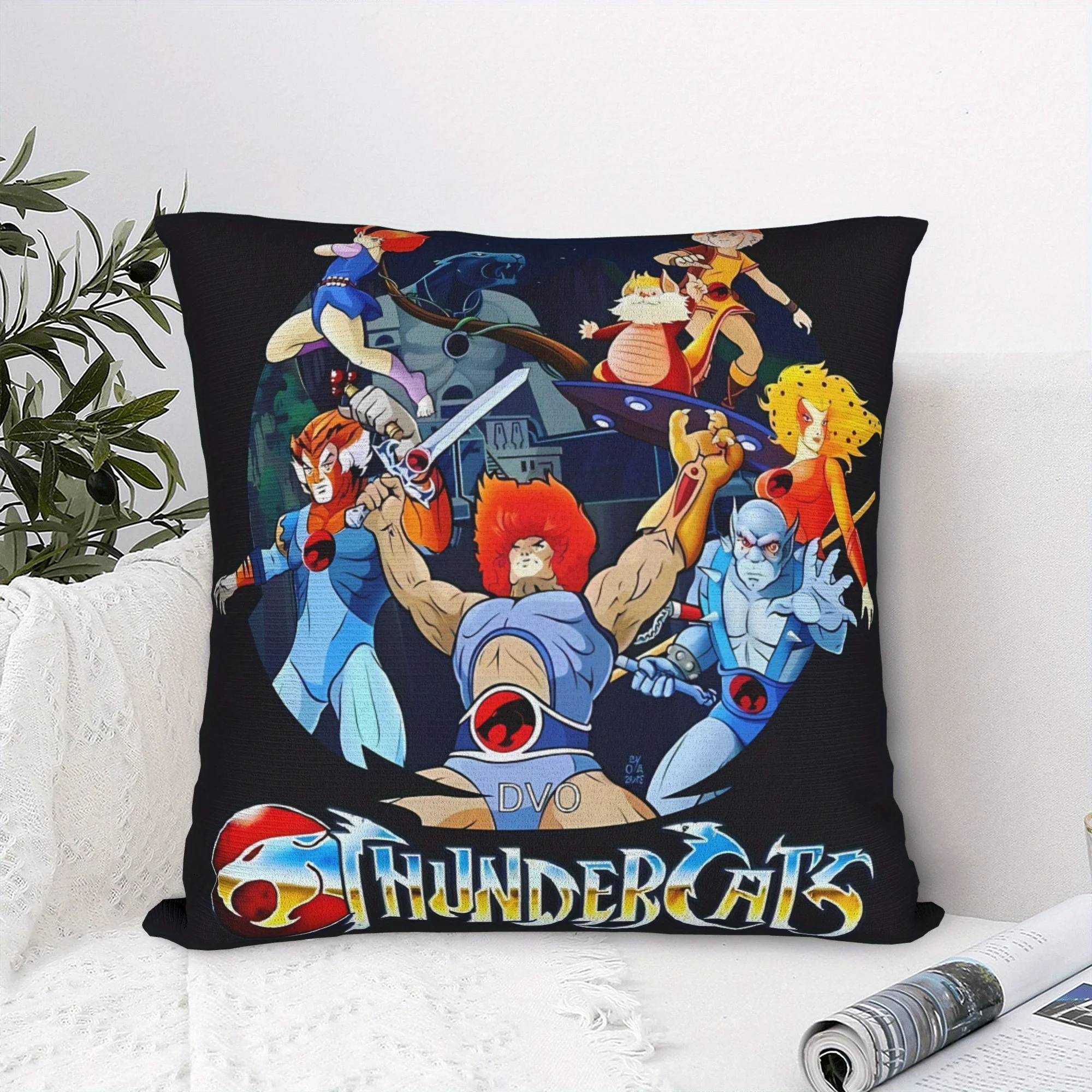 1pc ThunderCats Classic Cartoon Group Print Throw Pillow Cover, 2D Double-Sided Polyester Cushion Case, Retro 80s Animated Serie
