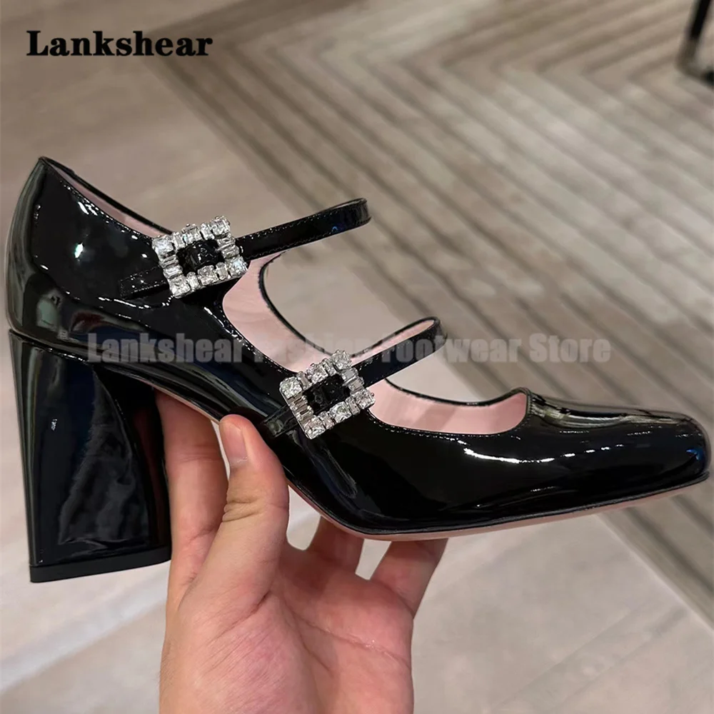 Retro Round Toe Thick Heel Mary Jane Shoes for Ladies Summer New Black High Heels Princess Style Buckle Strap Women's Shoes